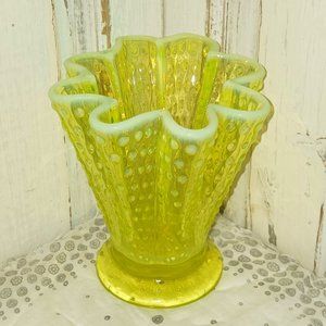 Fenton Opalescent Uranium Glass Hobnail Hankerchief Vase